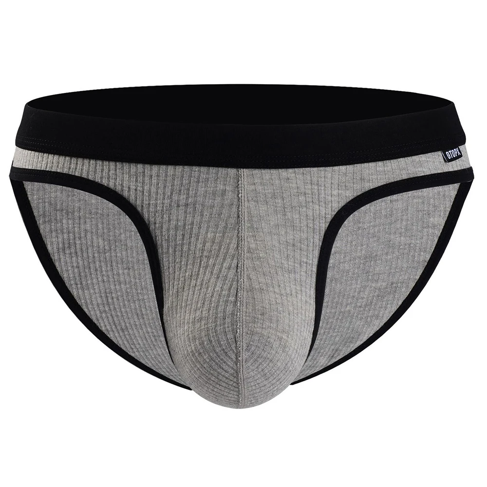 

Men's Soft Panties Ribbed Striped Underwear Man Bulge Pouch Underpants Elastic Waist Briefs Male Breathable Low Rise Knickers