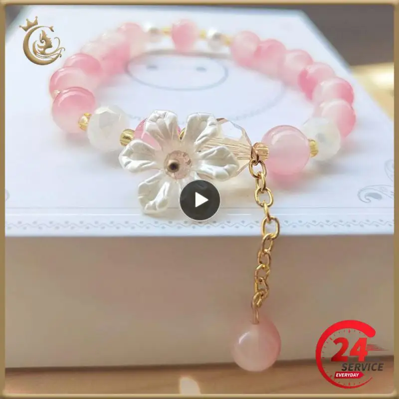 

Fashion Flower Imitation Pearl Crystal Beads Bracelet For Women Elastic Adjustable Charm Bracelet Friendship Jewelry Accessories