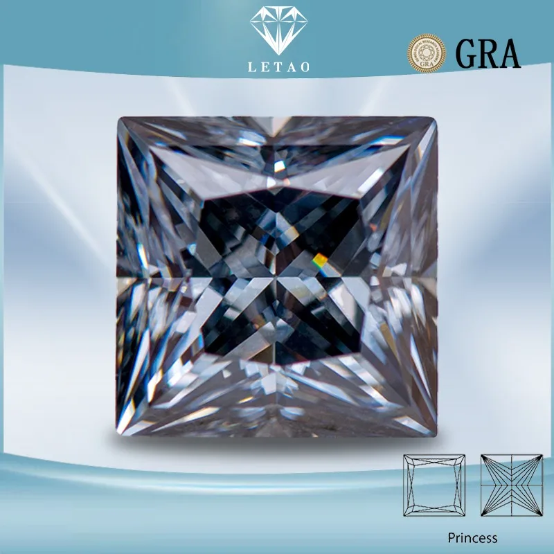 

Moissanite Stone Gray Color Princess Cut Gemstone Lab Grown Diamond for Advanced Jewel Making with GRA Certificate