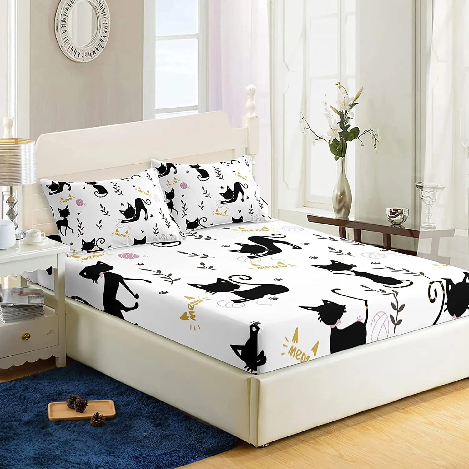 Black Cat Fitted Sheet for Kids Boys Girls Bedding Set King Queen Full Size Sheet Set Include 1 Fitted Sheet with 2 Pillow Cases
Black Cat Fitted Sheet for Kids Boys Girls Bedding Set King Queen Full Size Sheet Set Include 1 Fitted Sheet with 2 Pillow Cases