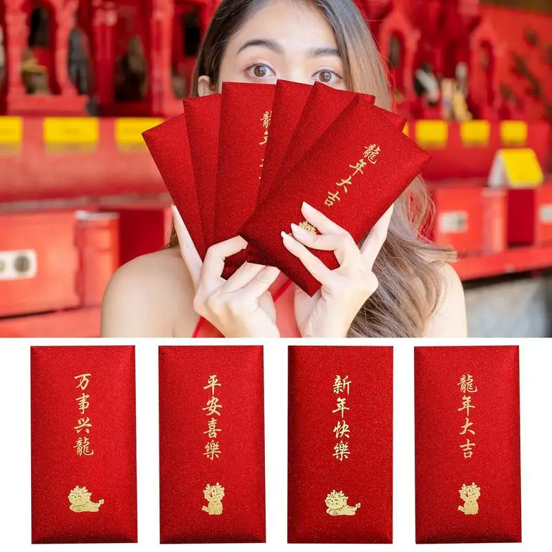 

2024 Chinese New Year Dragon Red Envelope Creative 6pcs Spring Festival Lucky Money Bags Hong Bao Red Envelopes For Gifts