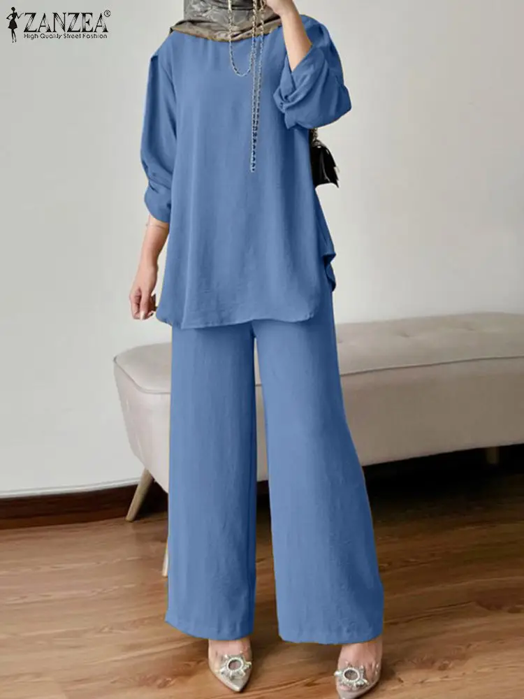 ZANZEA Autumn Fashion Muslim Sets Woman Long Sleeve Blouse Wide Leg Pant 2pcs Vintage Solid Islamic Clothing Elegant Tracksuits 
ZANZEA Autumn Fashion Muslim Sets Woman Long Sleeve Blouse Wide Leg Pant 2pcs Vintage Solid Islamic Clothing Elegant Tracksuits