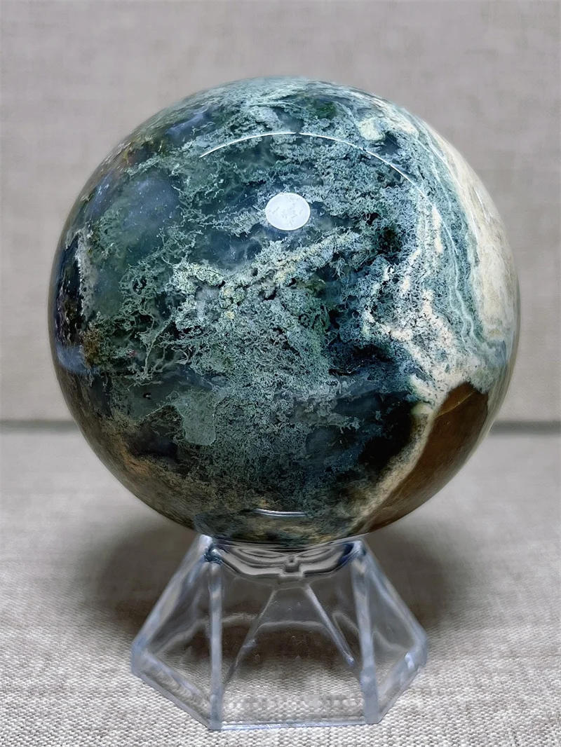 

Natura Moss Agate SPhere With Rain Bow Free Form Carving Reiki Healing Stone Home Decoration Exquisite Gift