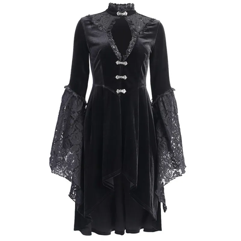 

Элегантное готическое платье в стиле ретро черное кружевное черное платье принцессы в стиле Лолиты длиной до колен крутое привлекательное приталенное платье для косплея для девушек для женщин