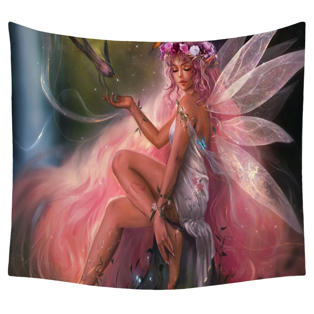 

Fantasy Fairy Beautiful Pink Hair Magic Elf Princess Bird Romantic Tapestry By Ho Me Lili For Livingroom Decor Wall Hanging