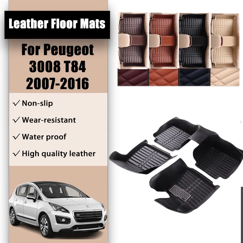 

LHD Car Mats Leather For Peugeot 3008 T84 2007-2016 2008 2009 Floor Supplies Carpet Mat Rug Interior Spare Parts Car accessories