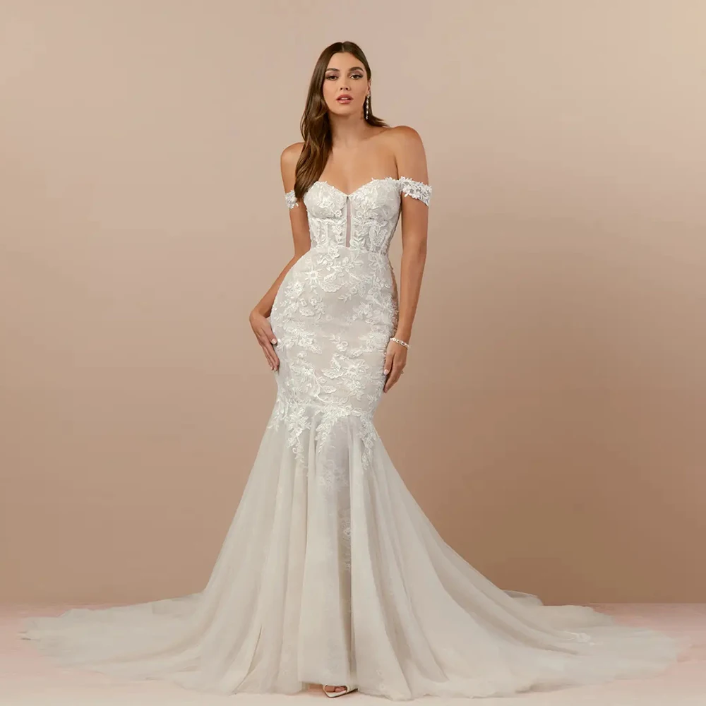 

Off Shoulder Ivory Wedding Dresses for Women Off Shoulder Bridal Gowns with Lace 2024 Mermaid Vestido De Novia Court Train