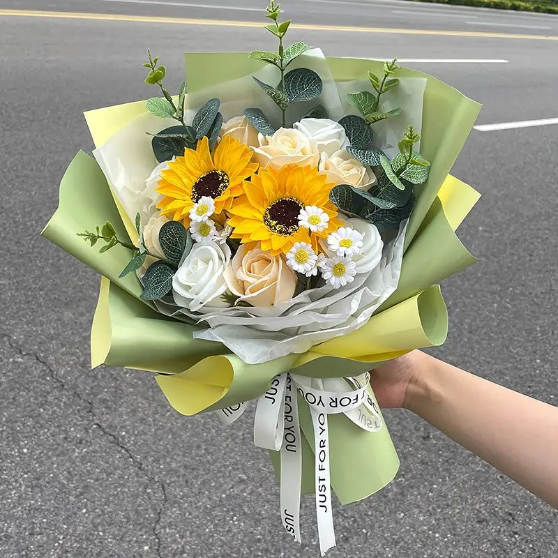 

Sunflower Bouquet Simulation Eternal Flower Rose Birthday Gift Valentine's Day Dried Flowers Dining Table Decoration Accessories