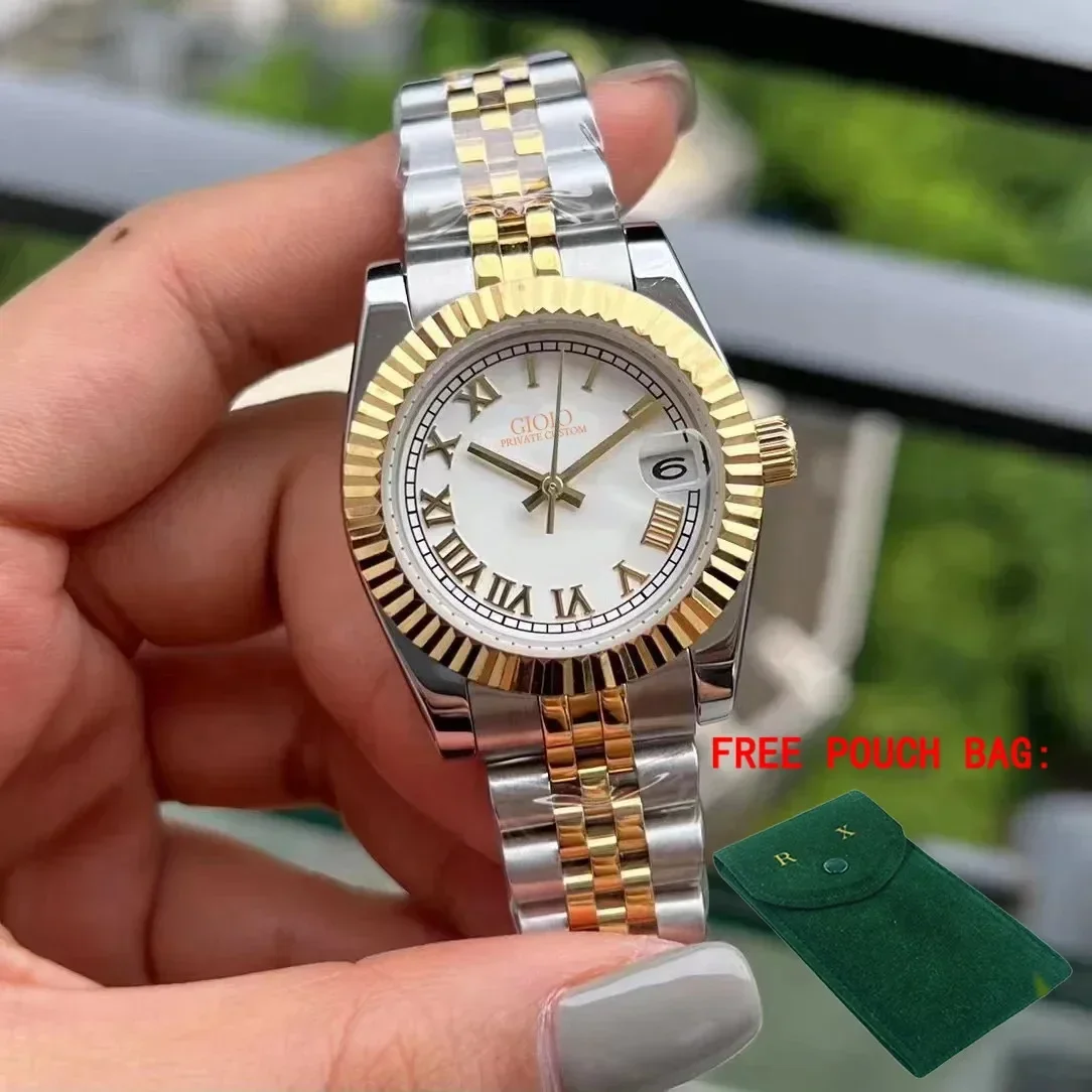 

Luxury Womens Lady Automatic Mechanical Watch 904L Stainless Steel Black Blue Rome Dial Rose Gold 31mm
