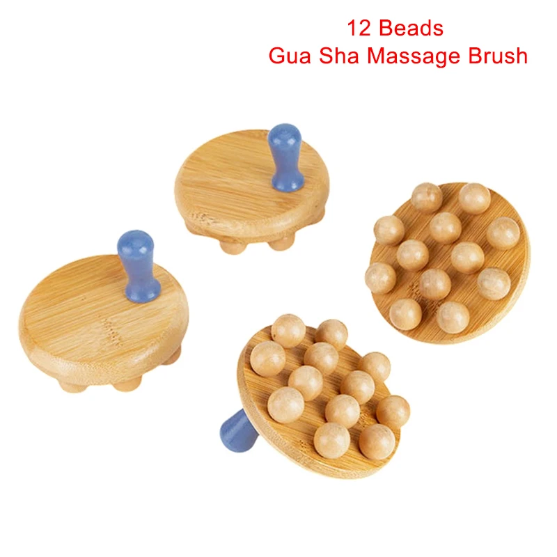 

12 Beads Handheld Gua Sha Massage Brush Natural Wood Waist Leg Body Meridian Scraping SPA Therapy Anti Cellulite Relaxation Tool