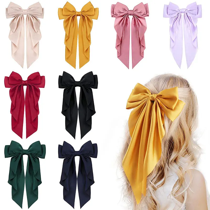 

Large Silky Satin Bows Hair Clips For Women Bowknot Velet Barrettes Lady Hairpin French Ponytail Clip Elegant Hair Accessories