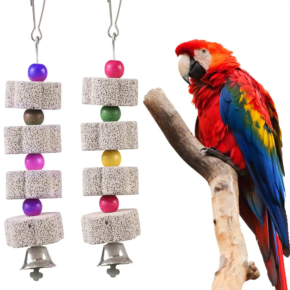 

1Pc Stone Mineral for Ornament Parrot Pet Supplies Bird Cage Toy Grinding Stone Flower Shape Chew Bite Hang Style Parakeet Toy