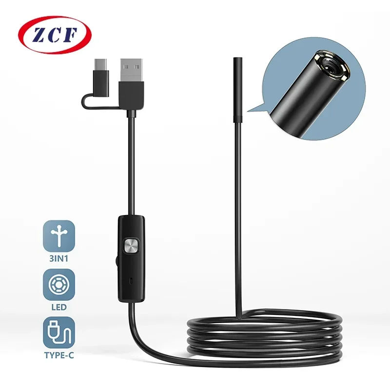 

5.5MM 7MM Android Endoscope 3IN1 Tpye-c Micro USB Mini Camera Pipe car Inspection Borescope 6 LEDs Waterproof for Smartphone PC