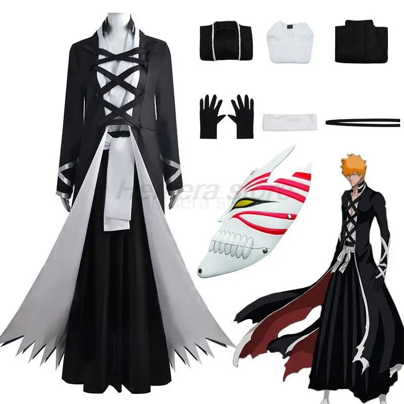 

BLEACH Kurosaki Ichigo Cosplay Costume Bankai Kimono Uniform Thousand-Year Blood War Shinigami Attire Mask Halloween Costumes