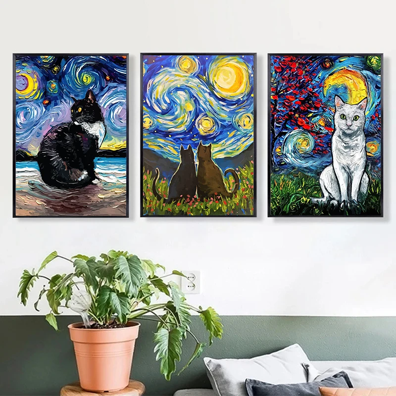 Abstract The Cat Under Van Gogh's Starry Night Canvas Prints Paintings, Wall Art Posters, Pictures for Living Room Decoration
Abstract The Cat Under Van Gogh's Starry Night Canvas Prints Paintings, Wall Art Posters, Pictures for Living Room Decoration