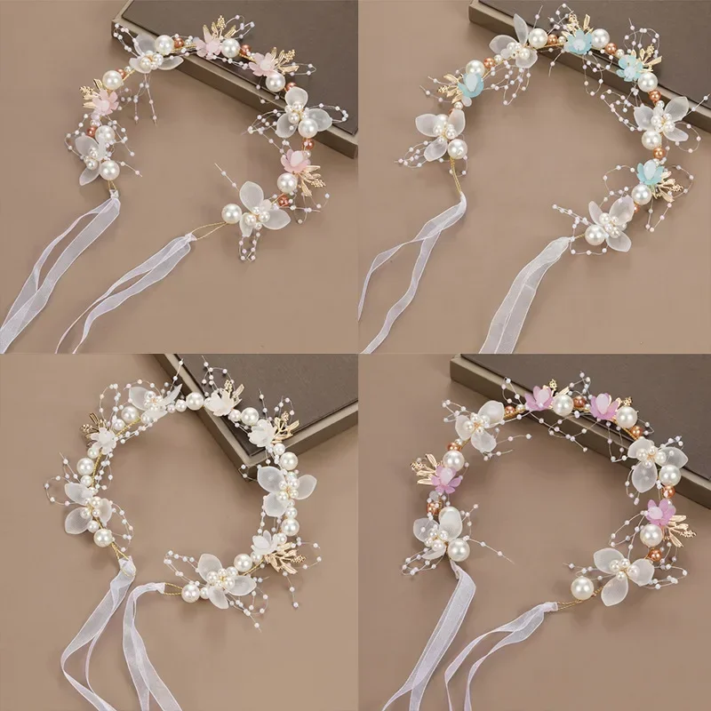 

Pearl Hair Headdress Flower Wreath Bride Garland Head Hoop Headbands Hair Jewelry Children Gifts Wedding Headbands Hair Jewelry