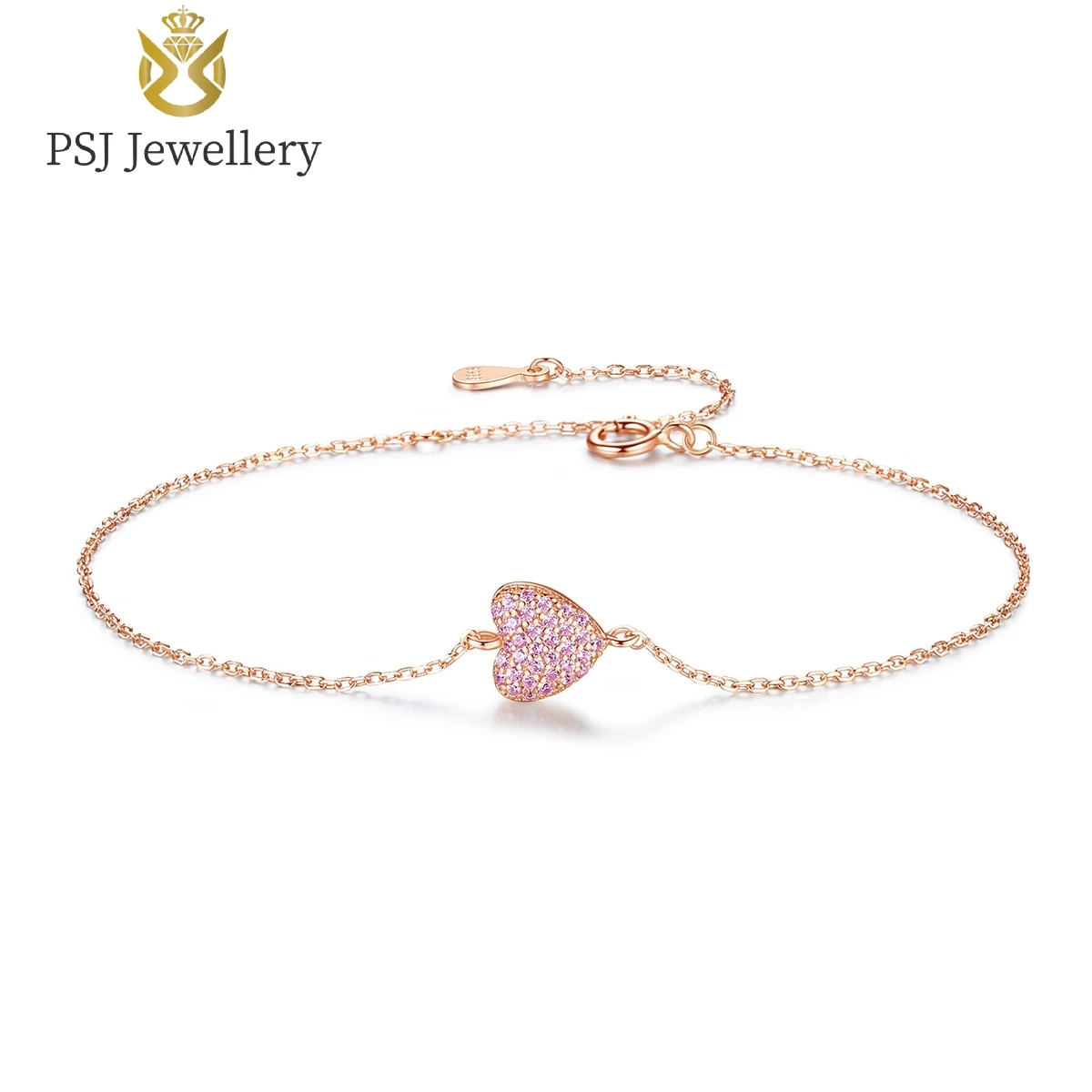 

PSJ Fashion Jewelry Heart Design Zircon Inlay Rhodium 18K Gold Plated Polished S925 Sterling Silver Bracelet for Women