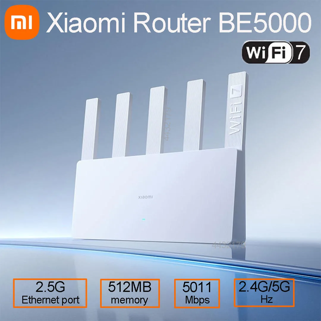 

Xiaomi Router BE5000 WiFi 7 5011Mbps 2.5G Network Port 512MB Memory 2.4/5GHz Dual Broadband Access Network Security Protection