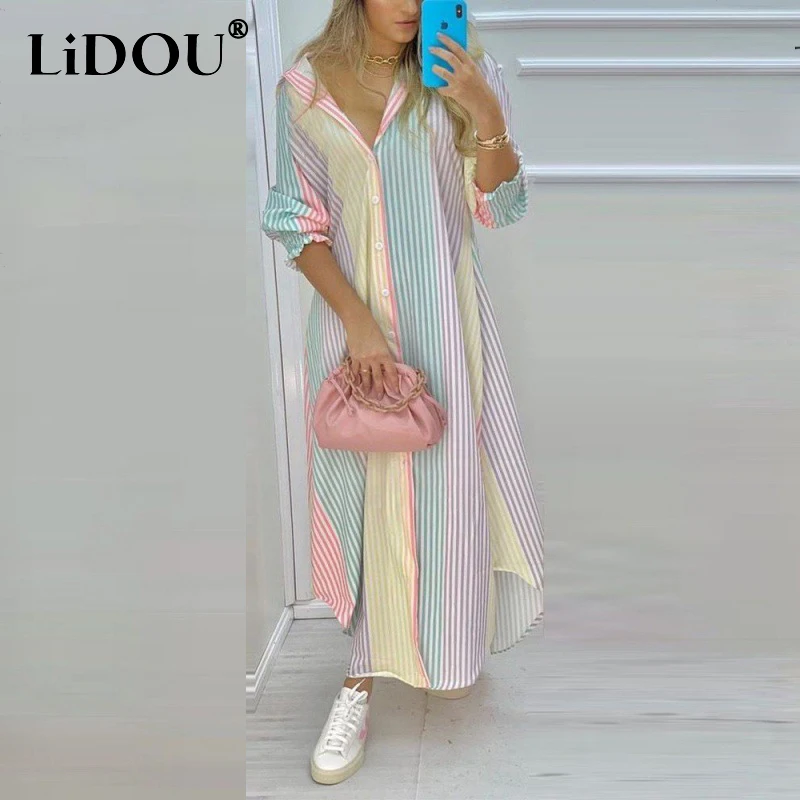 Summer Lapel Striped Printing Fashion Shirt Robe Femme Long Sleeve Single Breasted Loose Casual Vestidos Dress Women's Clothing
Summer Lapel Striped Printing Fashion Shirt Robe Femme Long Sleeve Single Breasted Loose Casual Vestidos Dress Women's Clothing