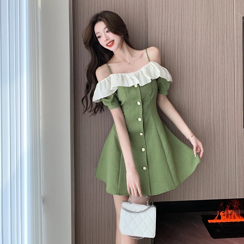 2023 Summer Sweet Temperament Cinched Waist Appears Thin Ruffles Neckline A Line Skirt Female Clothing Free Shipping
2023 Summer Sweet Temperament Cinched Waist Appears Thin Ruffles Neckline A Line Skirt Female Clothing Free Shipping