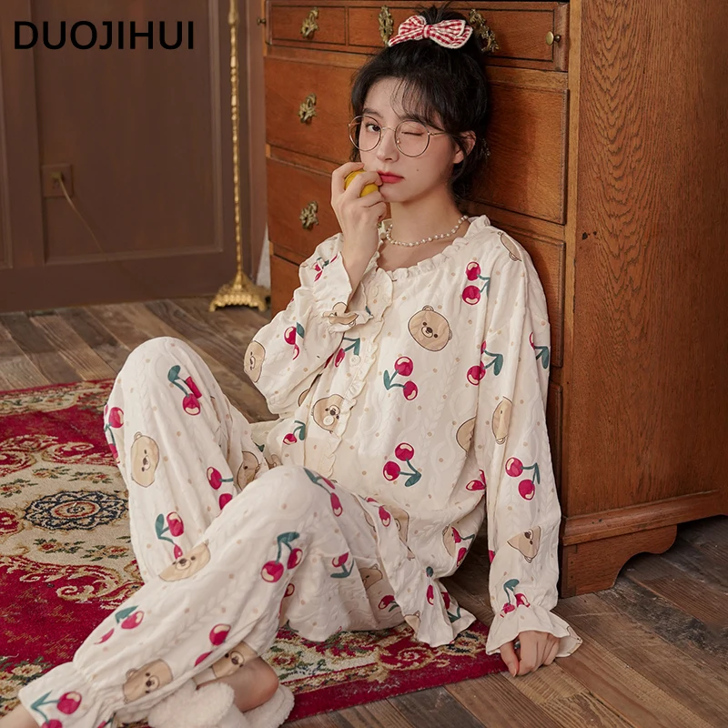 DUOJIHUI Basic O-neck Cardigan Casual Pant Chic Pajamas for Women New Fashion Print Sweet Loose Simple Autumn Female Pajamas Set
DUOJIHUI Basic O-neck Cardigan Casual Pant Chic Pajamas for Women New Fashion Print Sweet Loose Simple Autumn Female Pajamas Set