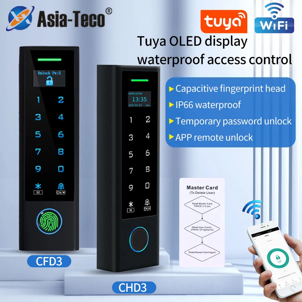 

Tuya App WIFI Fingerprint Access Control Waterproof Standalone Keypad with Screen Smart Life Remote Unlock RFID Card Door Entry