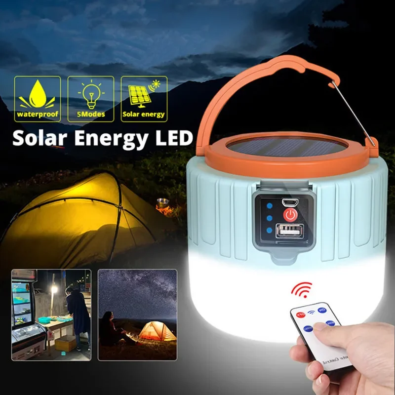 

New LED Solar Camping Light USB Rechargeable Bulb Outdoor Tent Lamp Portable Lanterns Emergency Night Lamps for Hiking Fishing