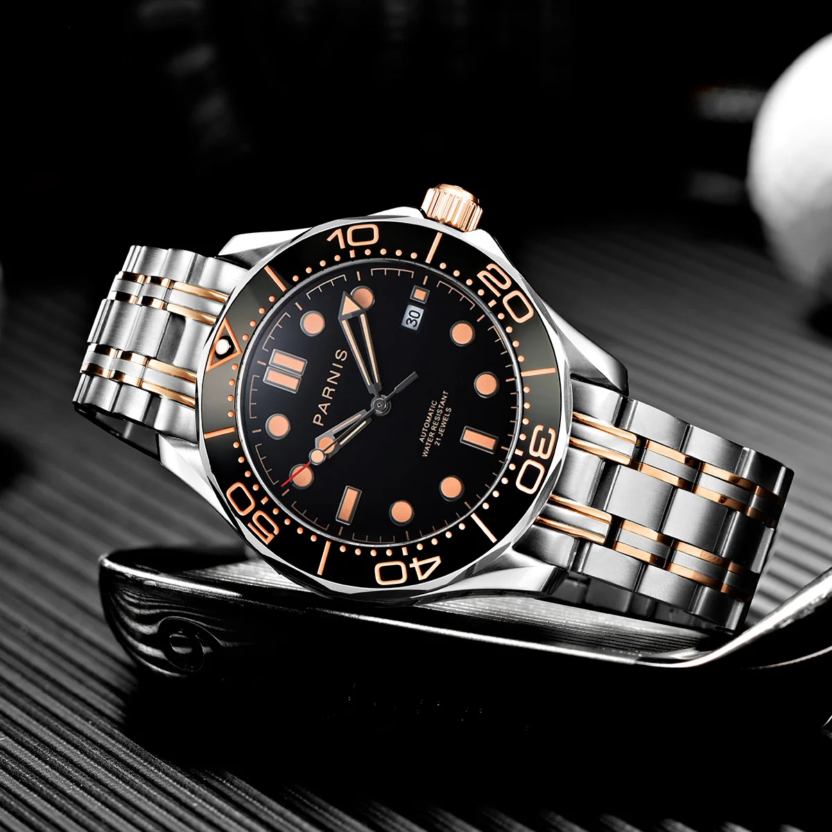 

Fashion Parnis 42mm Rose Gold Automatic Mechanical Men's Watch Sapphire Crystal Calendar Wristwatches For Men reloj hombre 2024