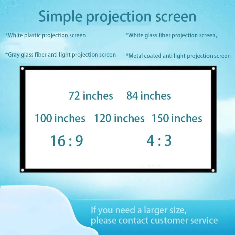 

Thinyou projector screen 60 72 84 100 120 inches 16:9 white plastic white fiberglass gray fiberglass Metal anti light materials