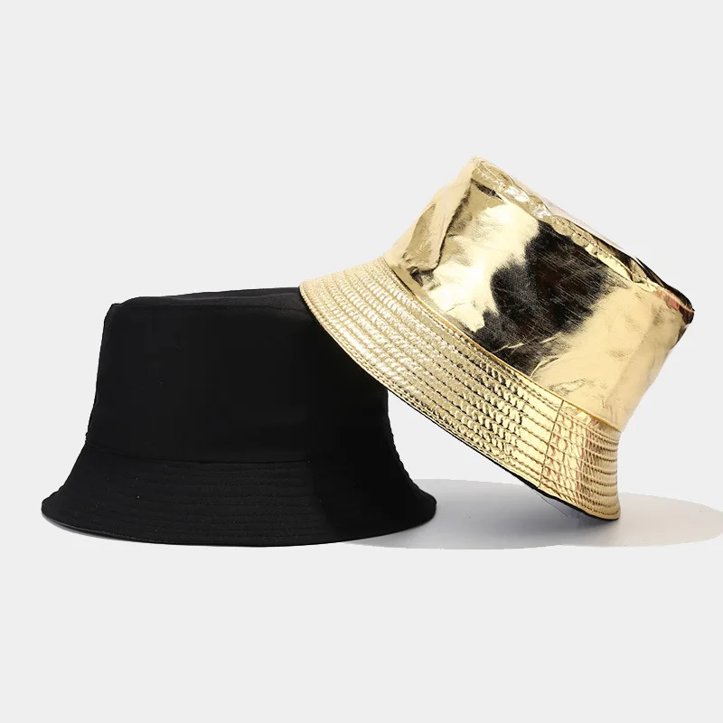 

Панама из искусственной кожи для мужчин и женщин, модная двухсторонняя однотонная простая Рыбацкая шляпа, водонепроницаемая Уличная Повседневная Кепка От Солнца, унисекс