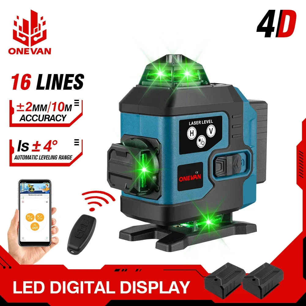 ONEVAN 16 Lines 4D Laser Level Green Line Self-Leveling 360 Horizontal & Vertical Powerful Laser Level Green Beam Laser Level
ONEVAN 16 Lines 4D Laser Level Green Line Self-Leveling 360 Horizontal & Vertical Powerful Laser Level Green Beam Laser Level