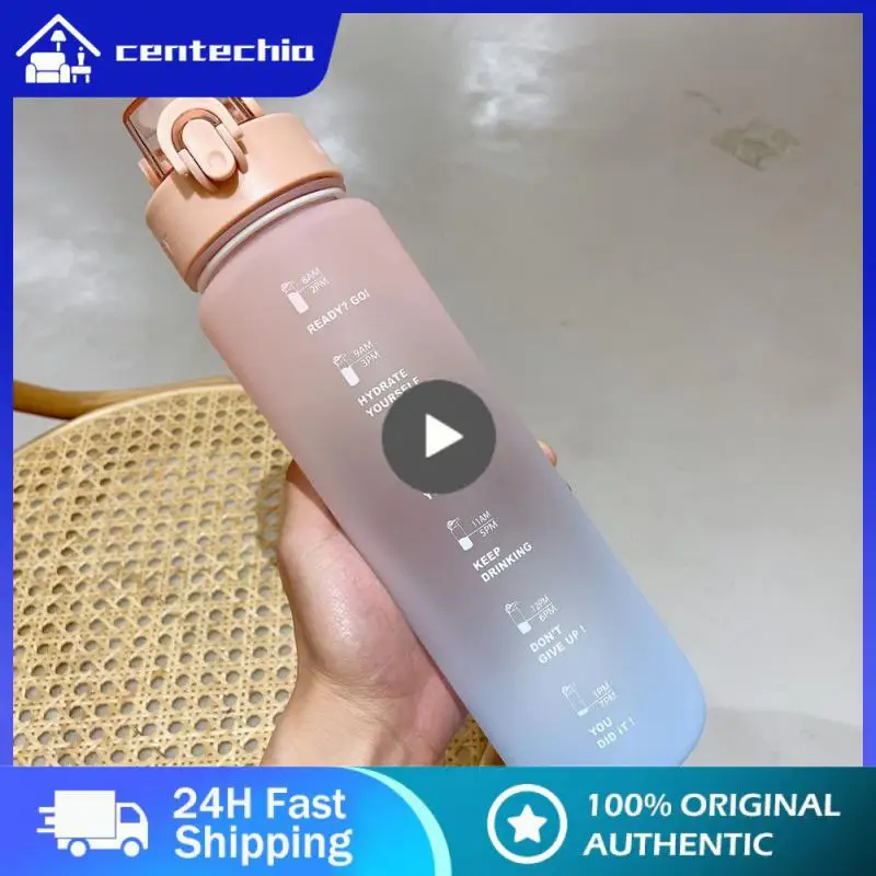 

Large Frosted Water Cup For Outdoor Sports Fitness With Time Marker Plastic Cups Female Reusable Drinking Tools 1000ml