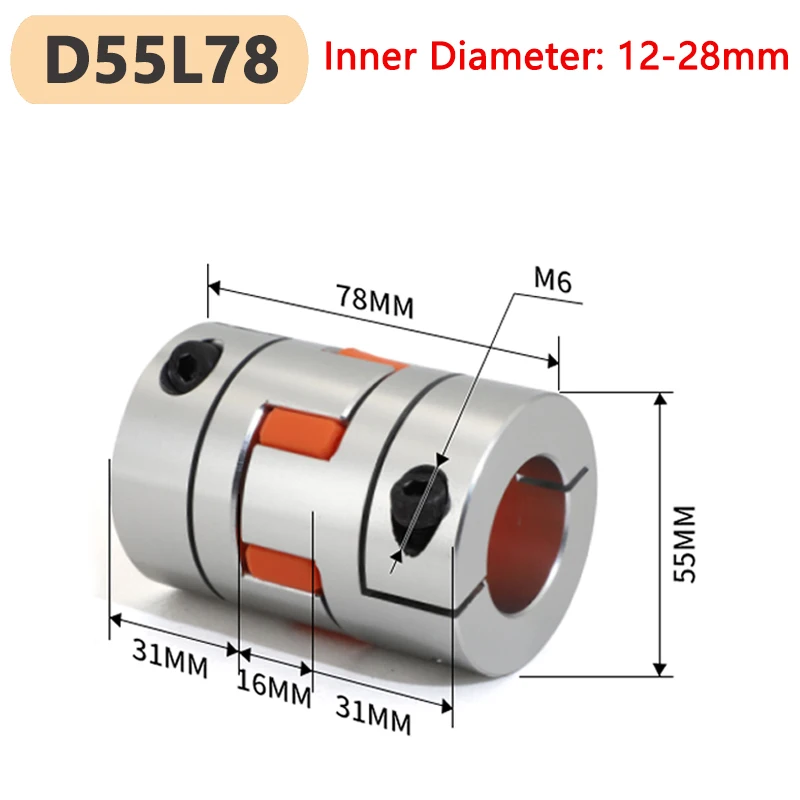 

1pc D55L78 Eight Jaws Coupler D55 L78 Aluminum Plum Flexible Spider Coupling Motor Connector CNC Elastic Coupling Bore 12-28mm