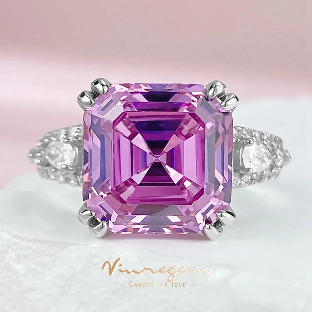 

Vinregem Asscher Cut 11*11 MM Lab Created Sapphire Gemstone 100% 925 Sterling Silver Ring for Women Wedding Engagement Jewelry