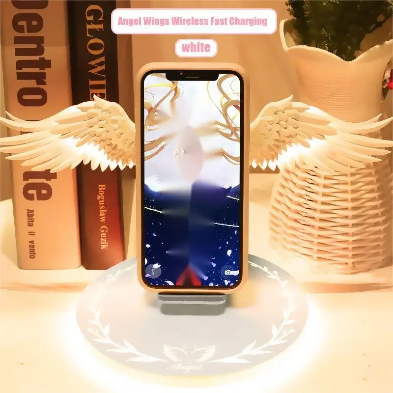 

10W Wireless Charger Creative Angel Wings QI Phone Fast Charge Movable Wing Shape with Breathing Light and Music Function Gift