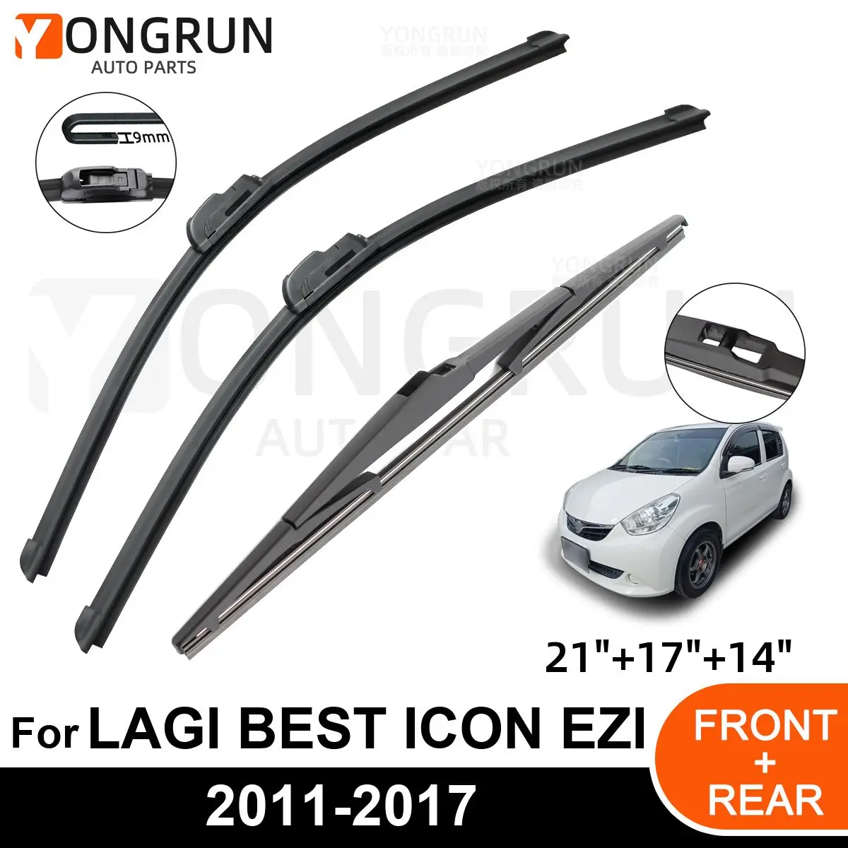 

3PCS Car Wiper for PERODUA LAGI BEST ICON EZI 2011-2017 Front Rear Windshield Windscreen Wiper Blade Rubber Accessories