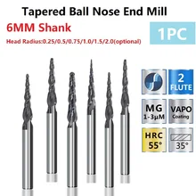 TiAIN Coating Tungsten Carbide Apered Ball Nose End Mills 2 Flute Engraving Router Bits R0.25/0.5/0.75/1.0/1.5/2.0x30.5xD6x75
TiAIN Coating Tungsten Carbide Apered Ball Nose End Mills 2 Flute Engraving Router Bits R0.25/0.5/0.75/1.0/1.5/2.0x30.5xD6x75