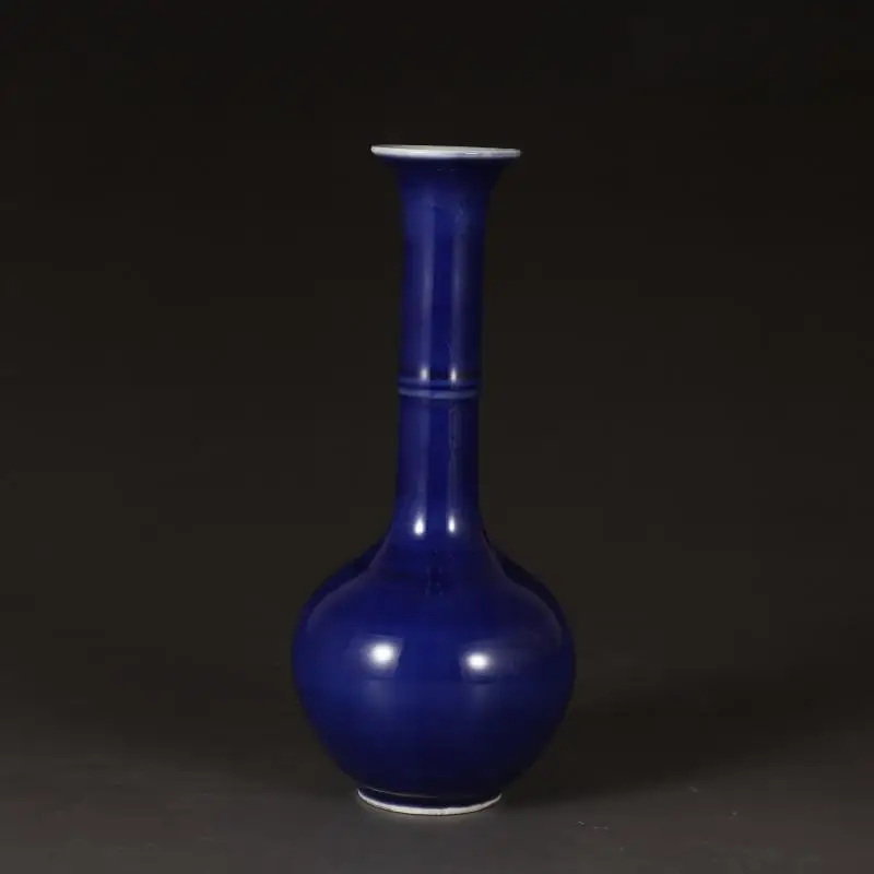 

Yongzheng Official Kiln Sapphire Blue Glaze Long-Neck Bottle Folk Antique Porcelain Collection Ornaments