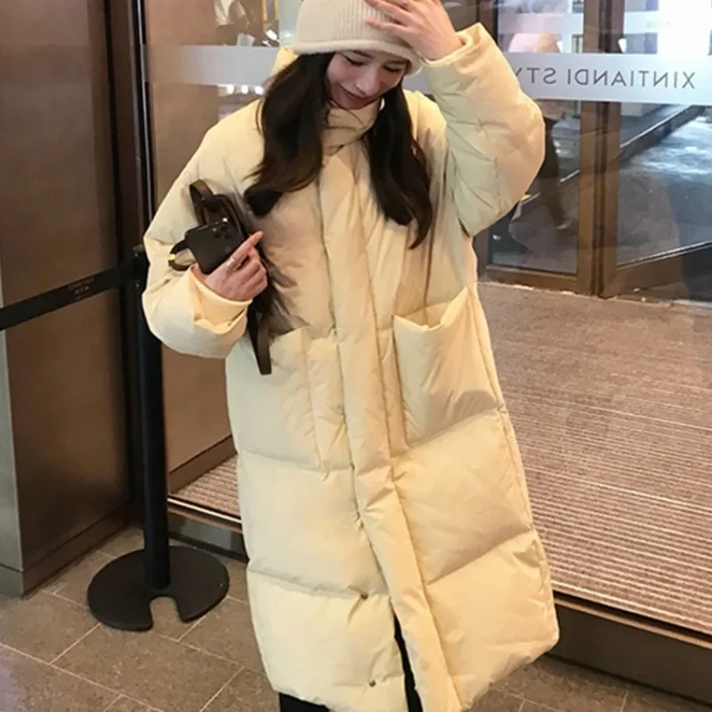 

Женское хлопковое платье средней длины, свободное утепленное хлопковое пальто выше колена в Корейском стиле, зимняя одежда, новинка 2023