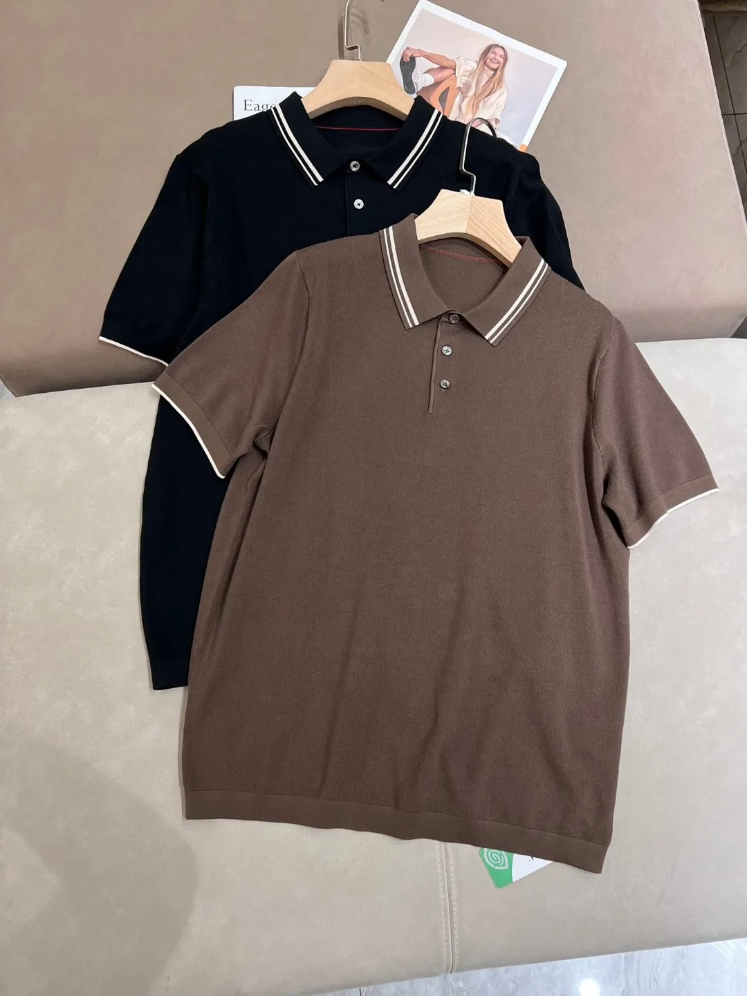 

Lp* Spring And Summer New Men's Knitted Wheat Grain Texture Silk Silk Silk Silk Blend POLO Shirt Short-sleeved T-shirt