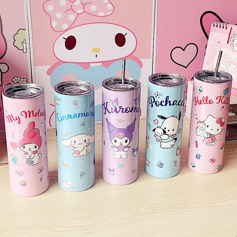 

600 мл Sanrio Cinnamoroll Mymelody Kuromi kawaii аниме мультяшный кружки с соломинкой изоляционная чашка для воды из нержавеющей стали термос для питья