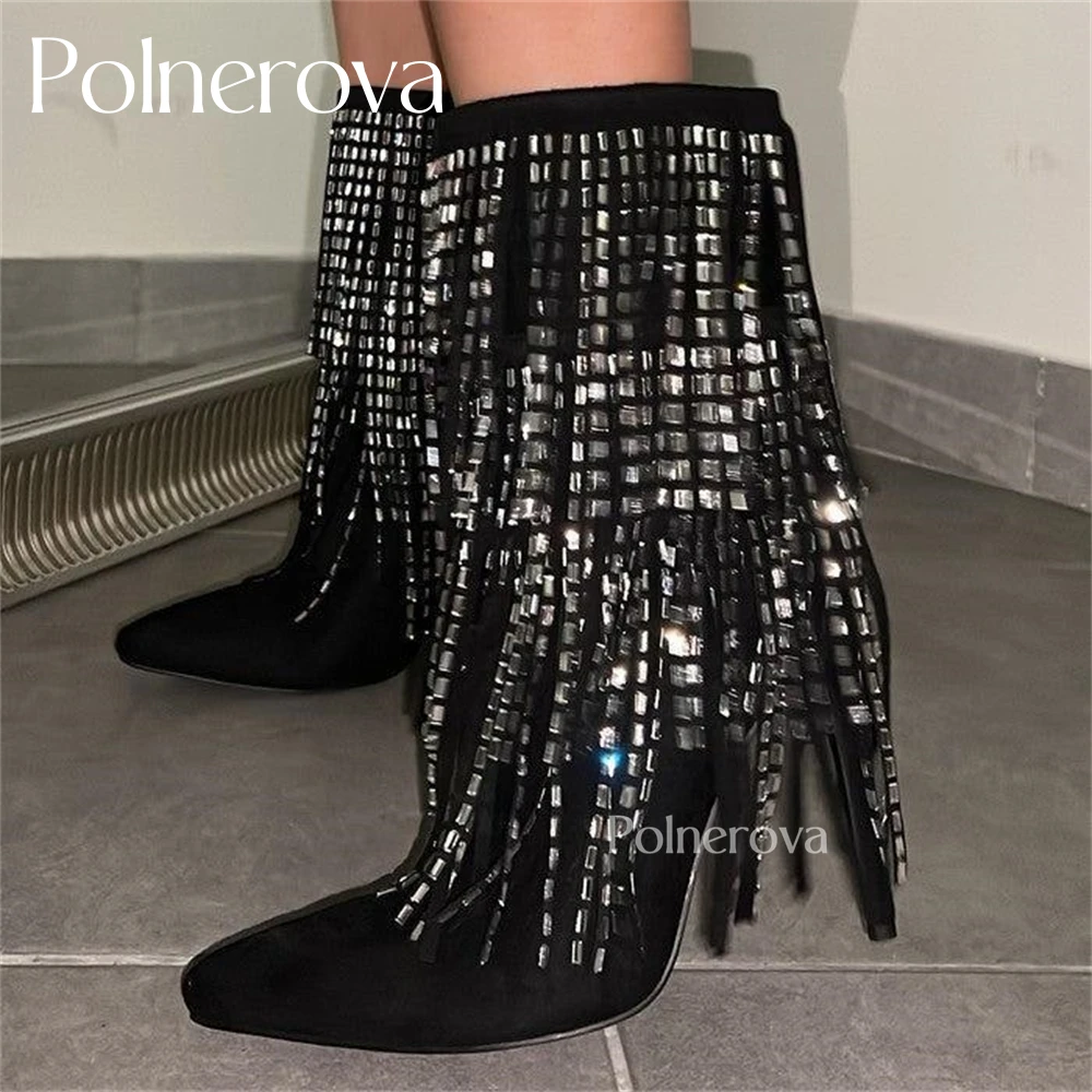 Rhinestone Fringe Ankle Booties Black Suede Ankle Boots Elegant Style Luxury Crystal Boots Bling Bling Handmade Shoes for Women
Rhinestone Fringe Ankle Booties Black Suede Ankle Boots Elegant Style Luxury Crystal Boots Bling Bling Handmade Shoes for Women