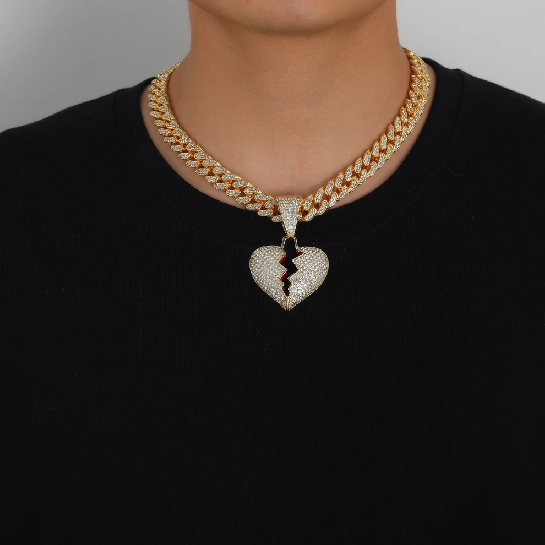 Bling Bling Jewelry Men's Iced Cuban Chain Necklace With Heart Pendants N307+AC003
Bling Bling Jewelry Men's Iced Cuban Chain Necklace With Heart Pendants N307+AC003