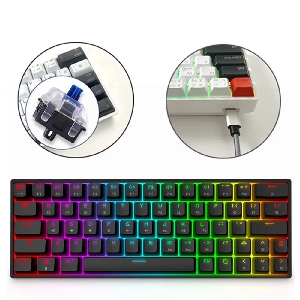 

New GK64 Optical Hot Swap Gaming Mechanical Keyboard Wired Programmable 64 Key Gamer Keyboard RGB Backlight For PC/WIN GK61