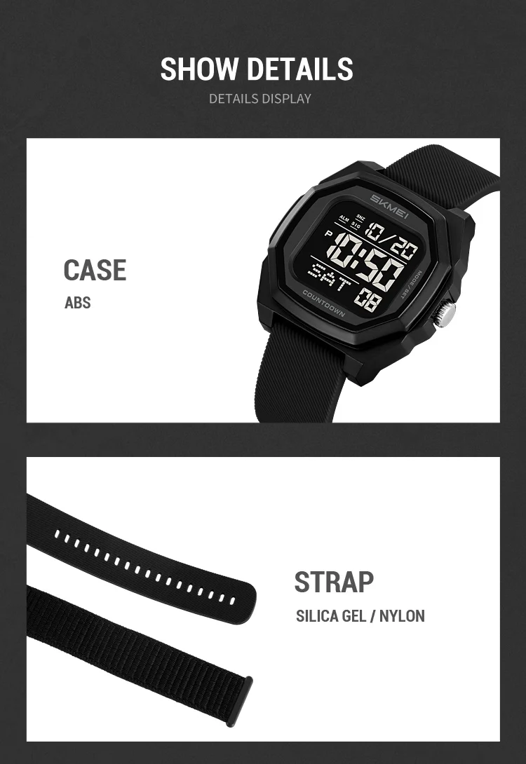 SKMEI Men Sport Casual Watch Matte Black Octagon Case Silicone Nylon Band Digital Display 50M Waterproof Countdown Watches 2495 SKMEI Men Sport Casual Watch Matte Black Octagon Case Silicone Nylon Band Digital Display 50M Waterproof Countdown Watches 2495