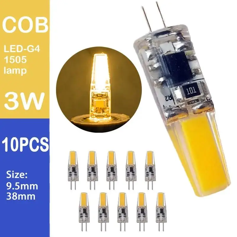 

10PCS COB Bulb Chandelier Wick G4 Led Light Source Dimmable 12v Mini Double Pin Bulb 3w Energy Saving Lamp Accessories AC 220V