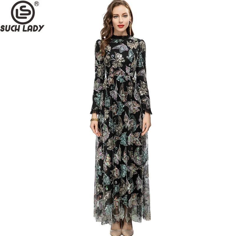 Women's Runway Dress O Neck Long Sleeves Sequined Butterflies Handmade Fashion Maxi Designer Party Prom Gown
Women's Runway Dress O Neck Long Sleeves Sequined Butterflies Handmade Fashion Maxi Designer Party Prom Gown