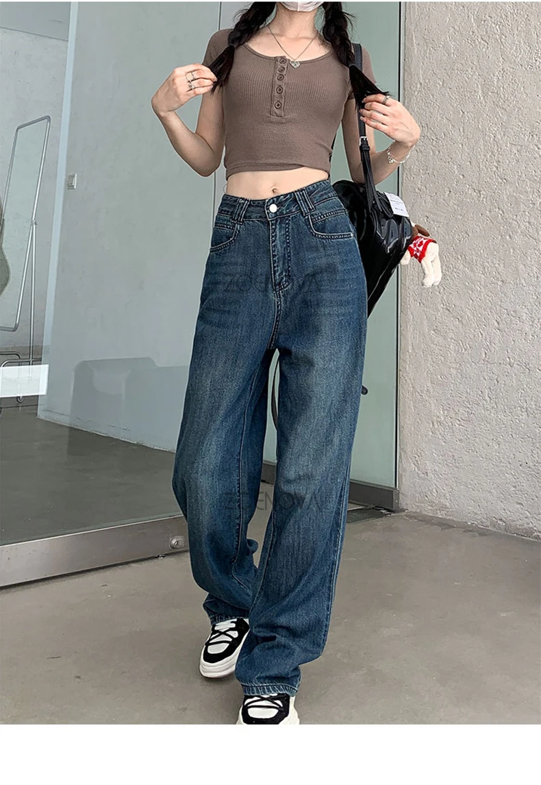 ZOENOVA Maillard 2024 Spring Autumn Fashion Simple Women's Jeans Casual Retro Loose Straight Wide Leg Pants Floor Mopping Jean ZOENOVA Maillard 2024 Spring Autumn Fashion Simple Women's Jeans Casual Retro Loose Straight Wide Leg Pants Floor Mopping Jean