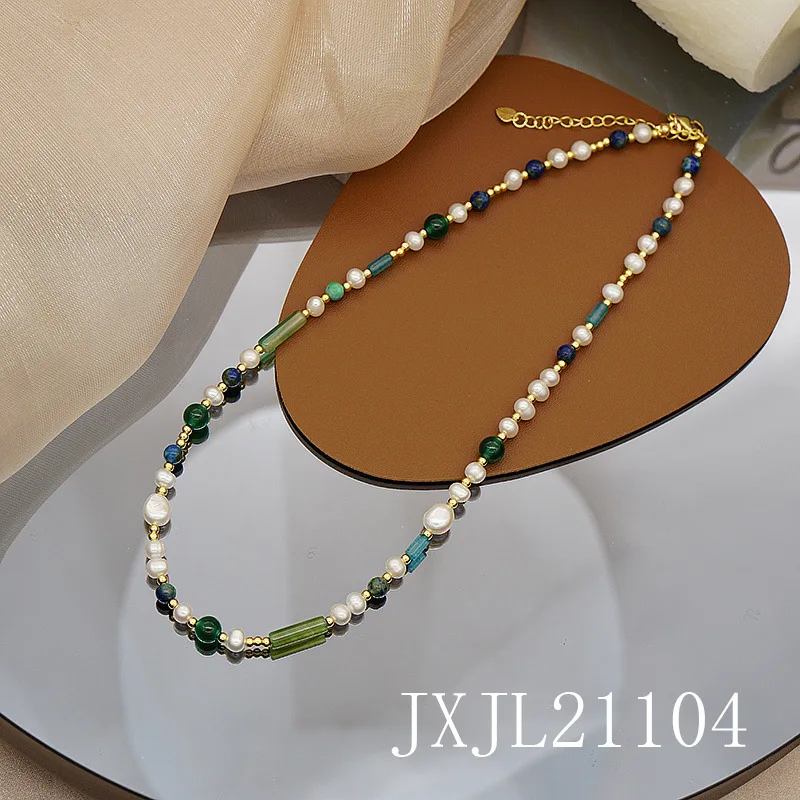 

HOYON Fashion women's collarbone chain colorful gemstone necklace jewelry natural Baroque pearl green agate party accessories