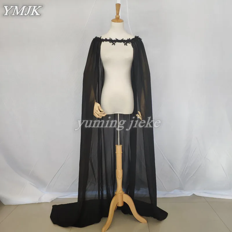 

Black Chiffon Shawl Black Cloak Woman's Cape 200cm Long